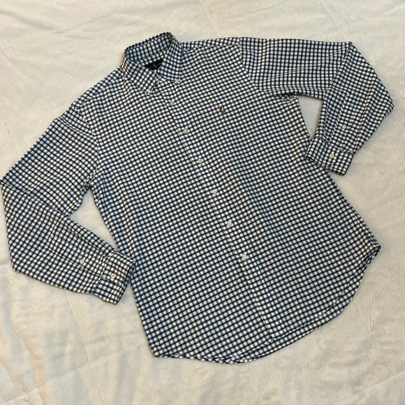 🐴 Men’s Polo Ralph Lauren Oxford Button Down - Blue & Green Plaid - Picture 1 of 7